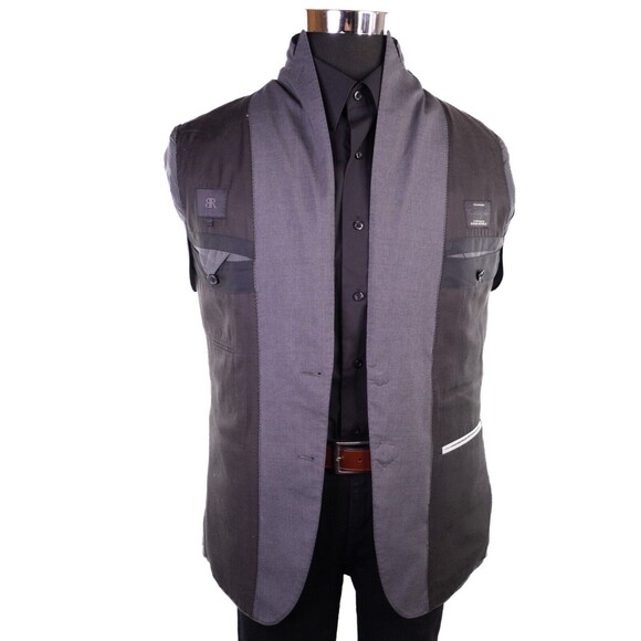 Banana Republic Blazer Mens 40R Italian fabric Gray Wool Two Button Striped - Picture 10 of 15